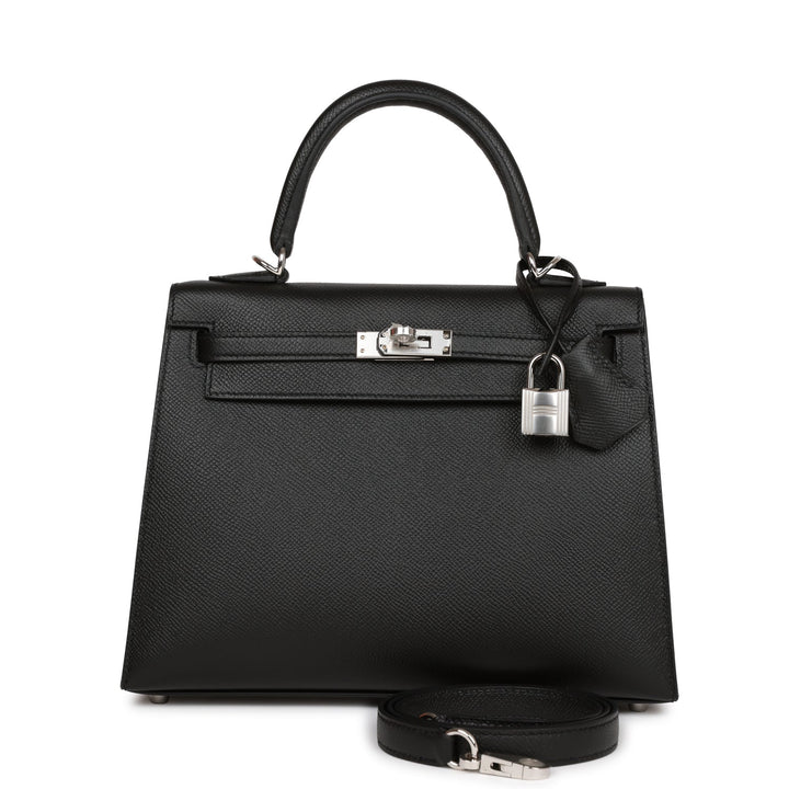 Hermes Kelly 25 Sellier Black Epsom Palladium Hardware