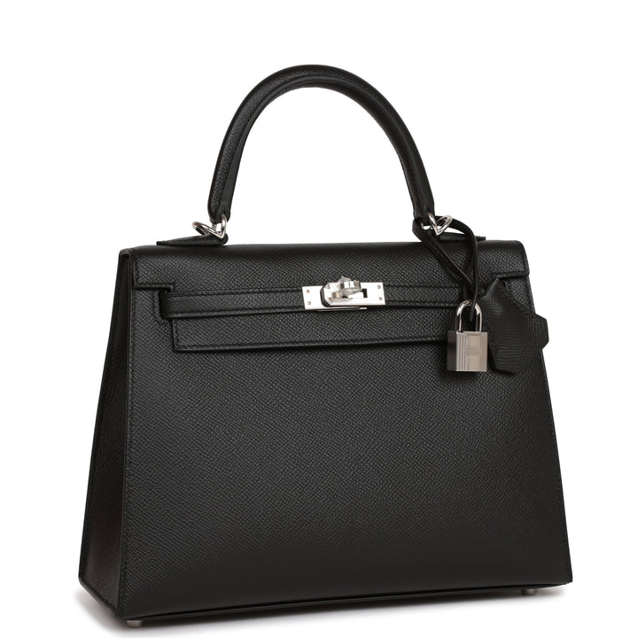 Hermes Kelly 25 Sellier Black Epsom Palladium Hardware