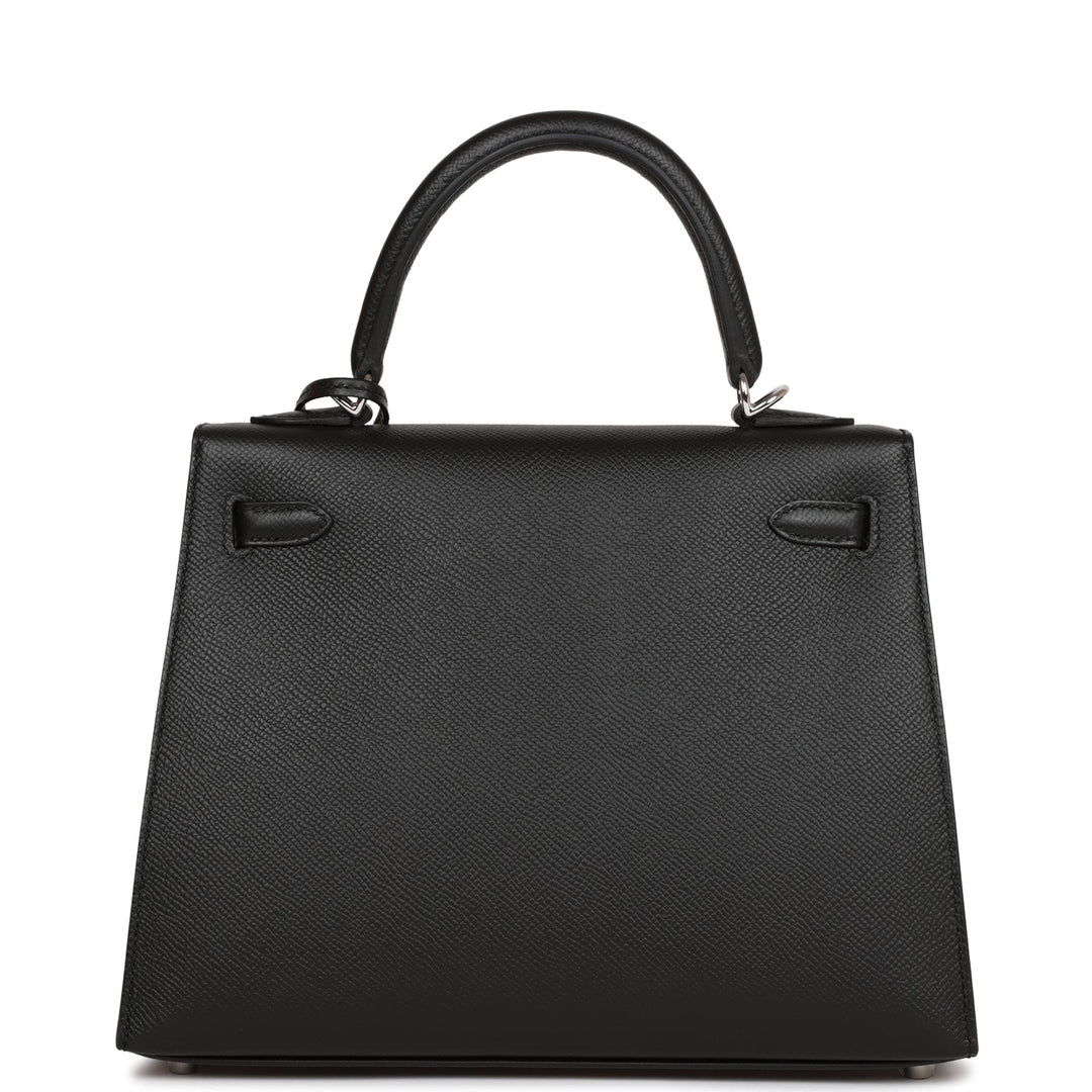 Hermes Kelly 25 Sellier Black Epsom Palladium Hardware