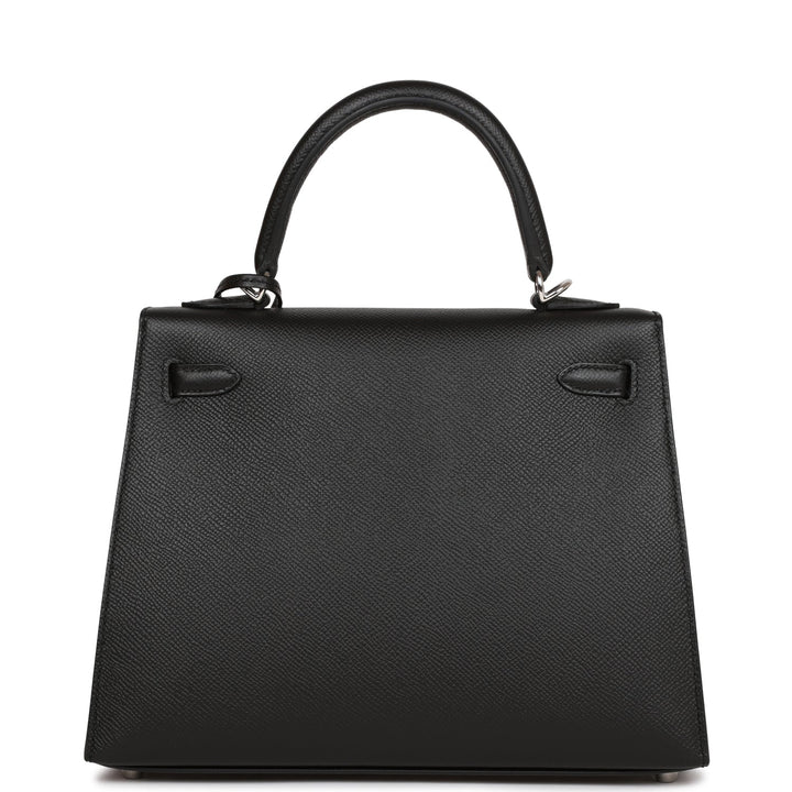 Hermes Kelly 25 Sellier Black Epsom Palladium Hardware