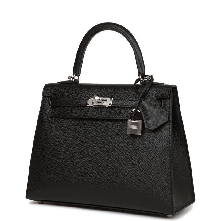 Hermes Kelly 25 Sellier Black Epsom Palladium Hardware