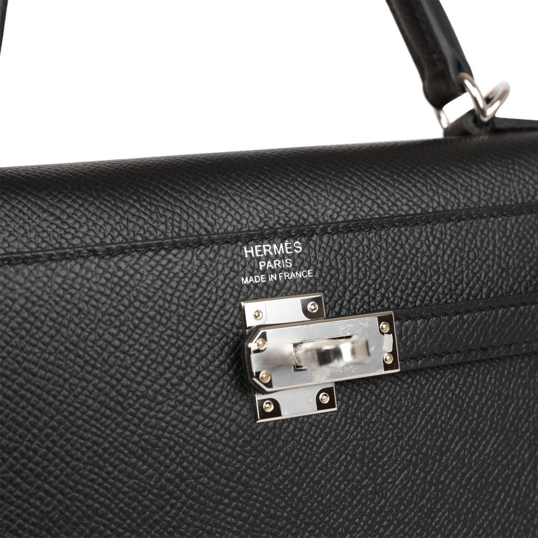 Hermes Kelly 25 Sellier Black Epsom Palladium Hardware