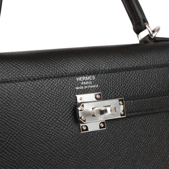 Hermes Kelly 25 Sellier Black Epsom Palladium Hardware