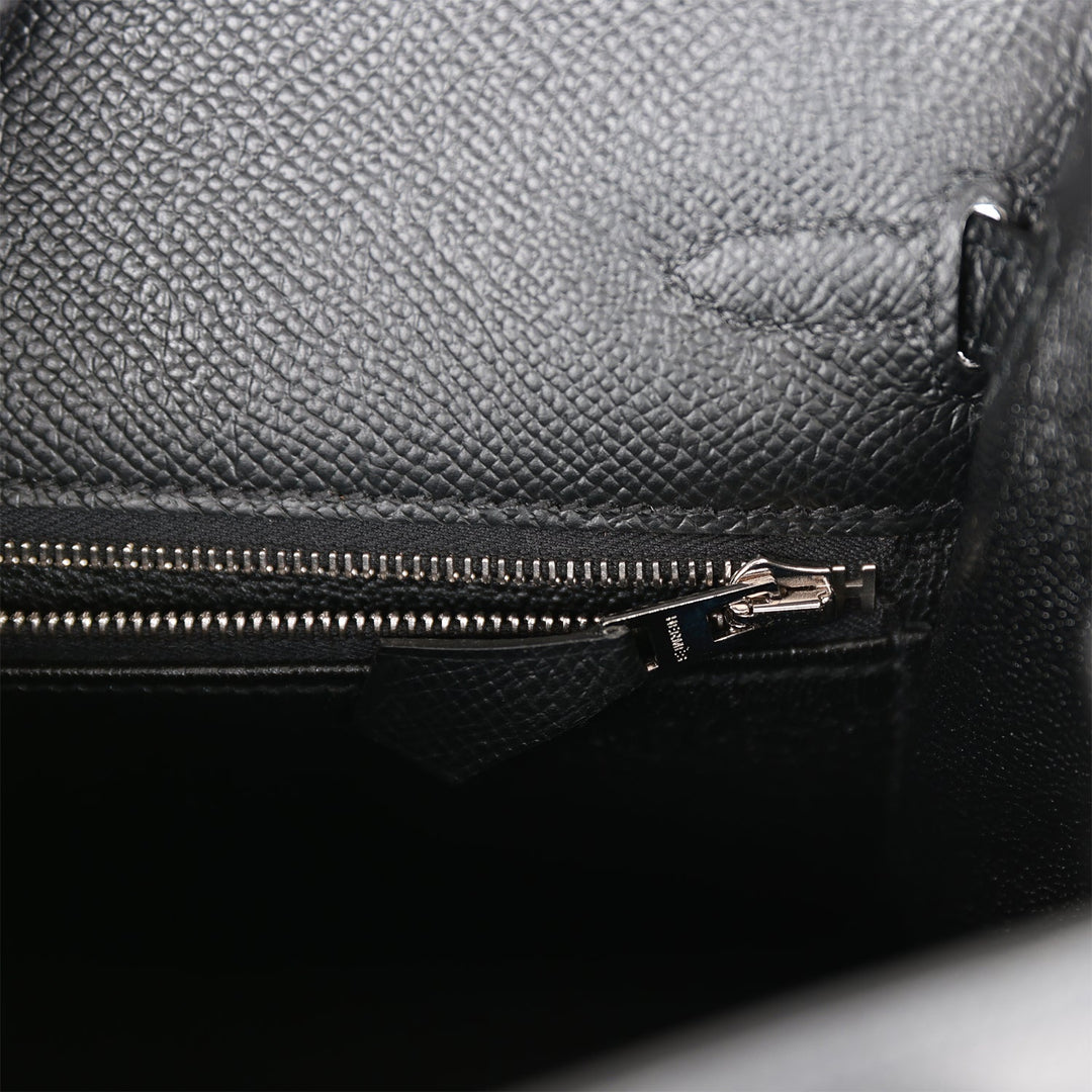 Hermes Kelly 25 Sellier Black Epsom Palladium Hardware