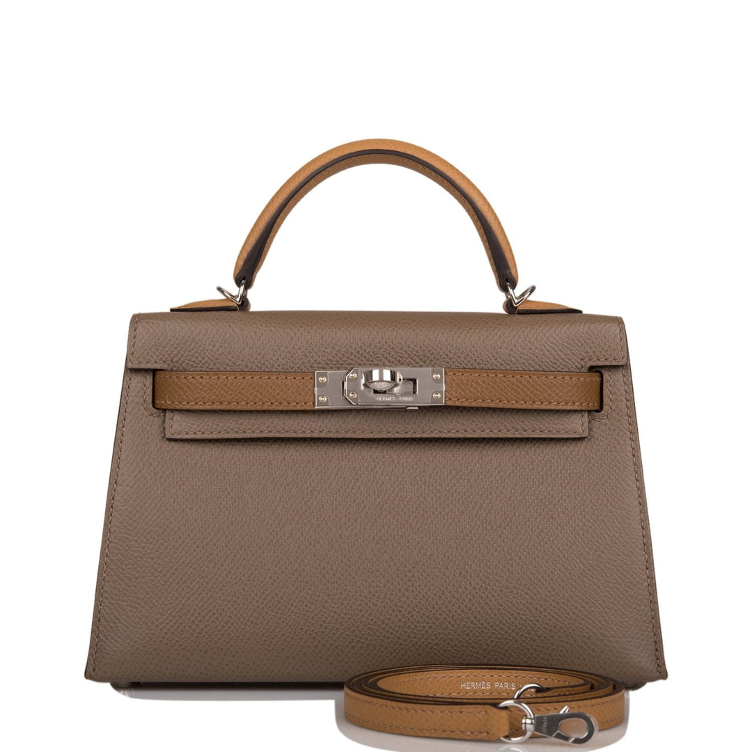 Top quality Hermes Kelly Sellier 20 Etoupe, Alezan and Biscuit Epsom Palladium Hardware