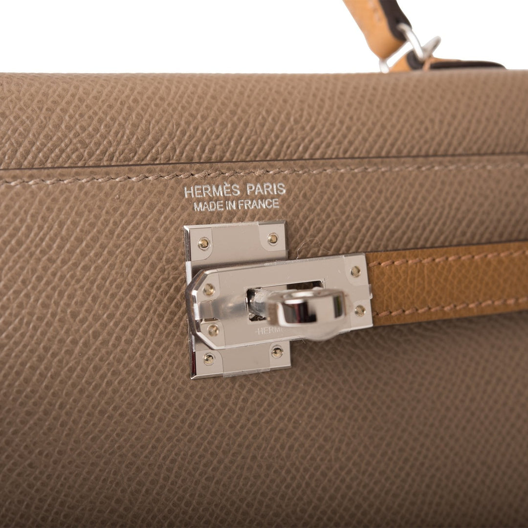 Top quality Hermes Kelly Sellier 20 Etoupe, Alezan and Biscuit Epsom Palladium Hardware
