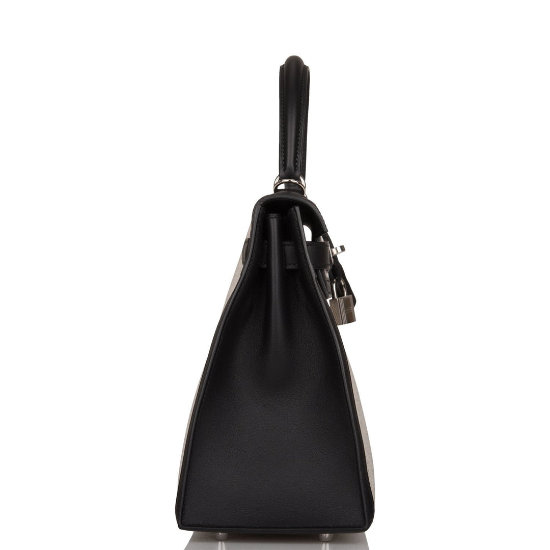 Hermes Kelly 28 Sellier Black Toile and Swift Palladium Hardware