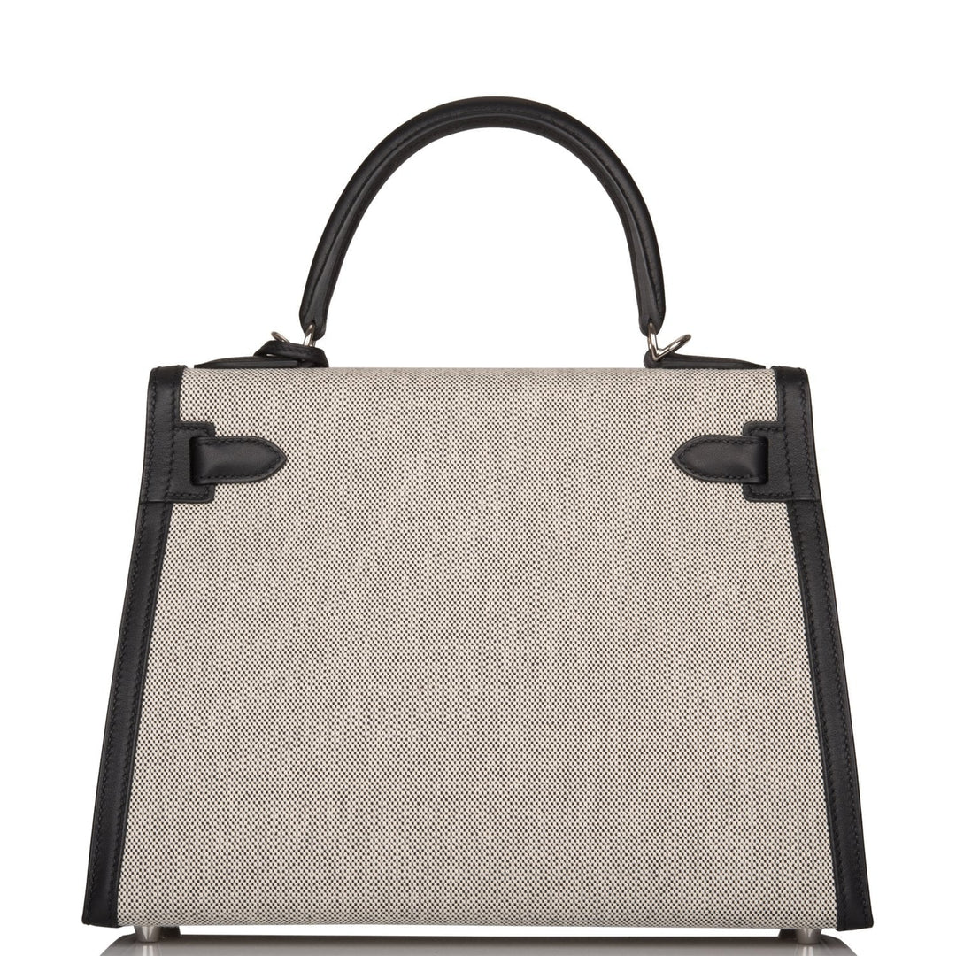 Hermes Kelly 28 Sellier Black Toile and Swift Palladium Hardware