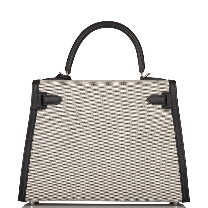 Hermes Kelly 28 Sellier Black Toile and Swift Palladium Hardware