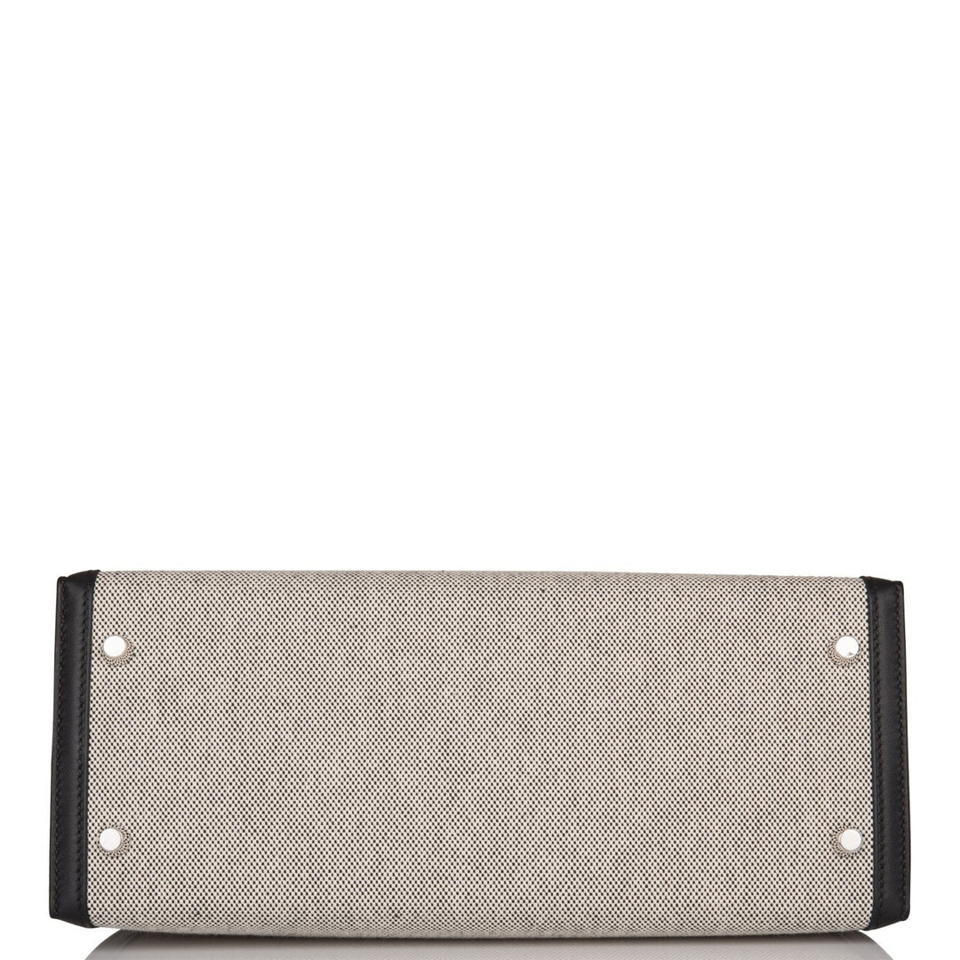 Hermes Kelly 28 Sellier Black Toile and Swift Palladium Hardware