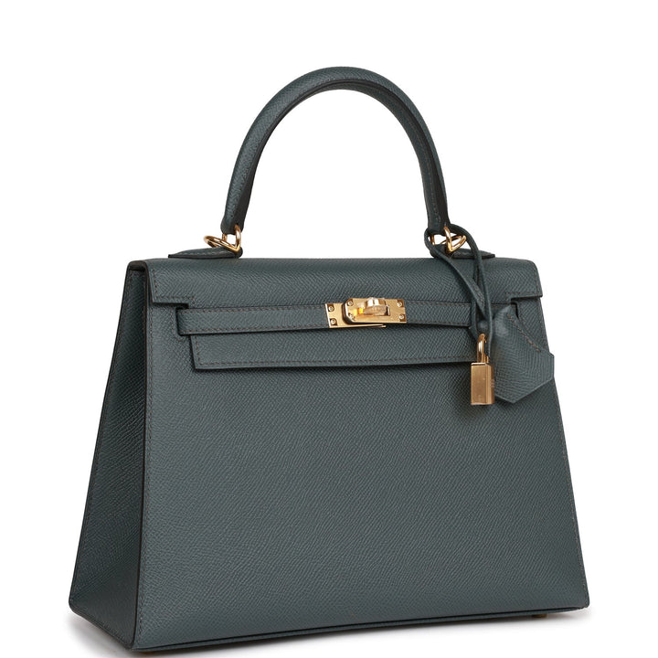 Hermes Kelly 25 Sellier Bleu Orage Epsom Gold Hardware
