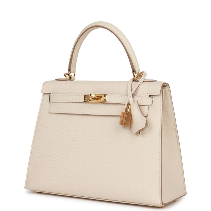 Hermes Kelly 25 Sellier Craie Epsom Gold Hardware