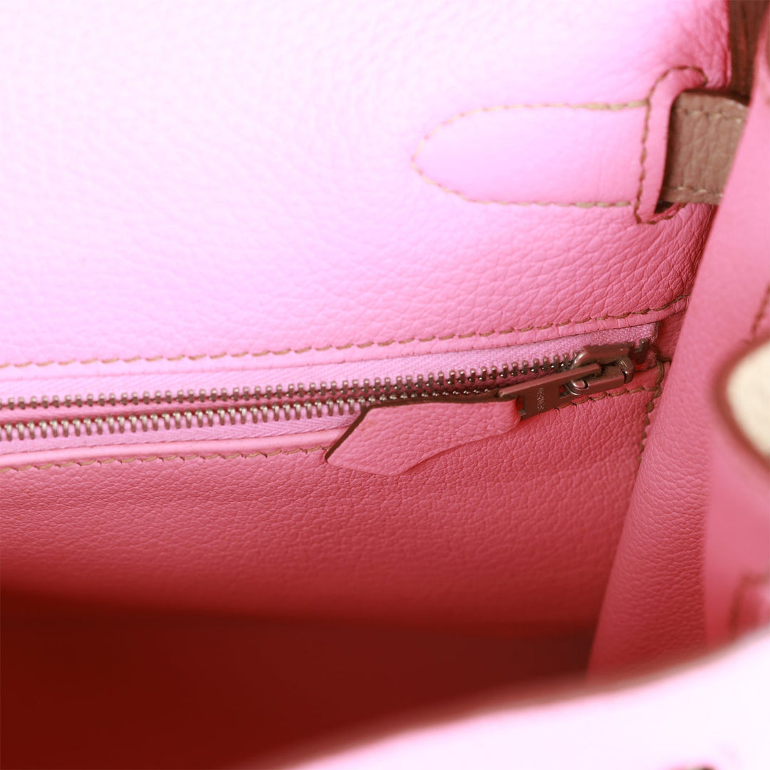 Top quality Hermes Special Order (HSS) Kelly Retourne 32 Bubblegum and Gris Tourterelle Clemence Brushed Palladium Hardware