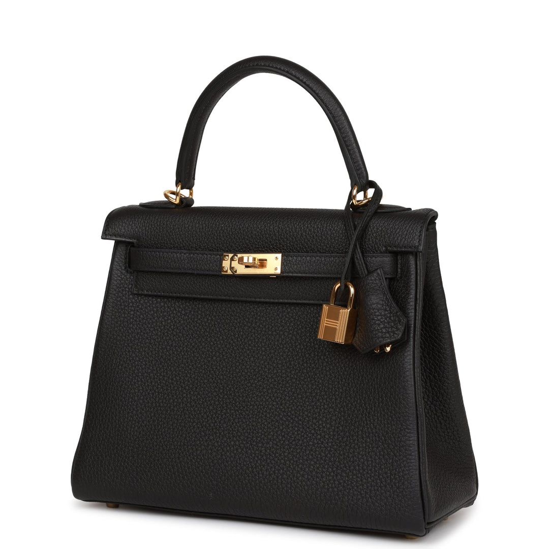 Top quality Hermes Kelly Retourne 25 Black Togo Gold Hardware