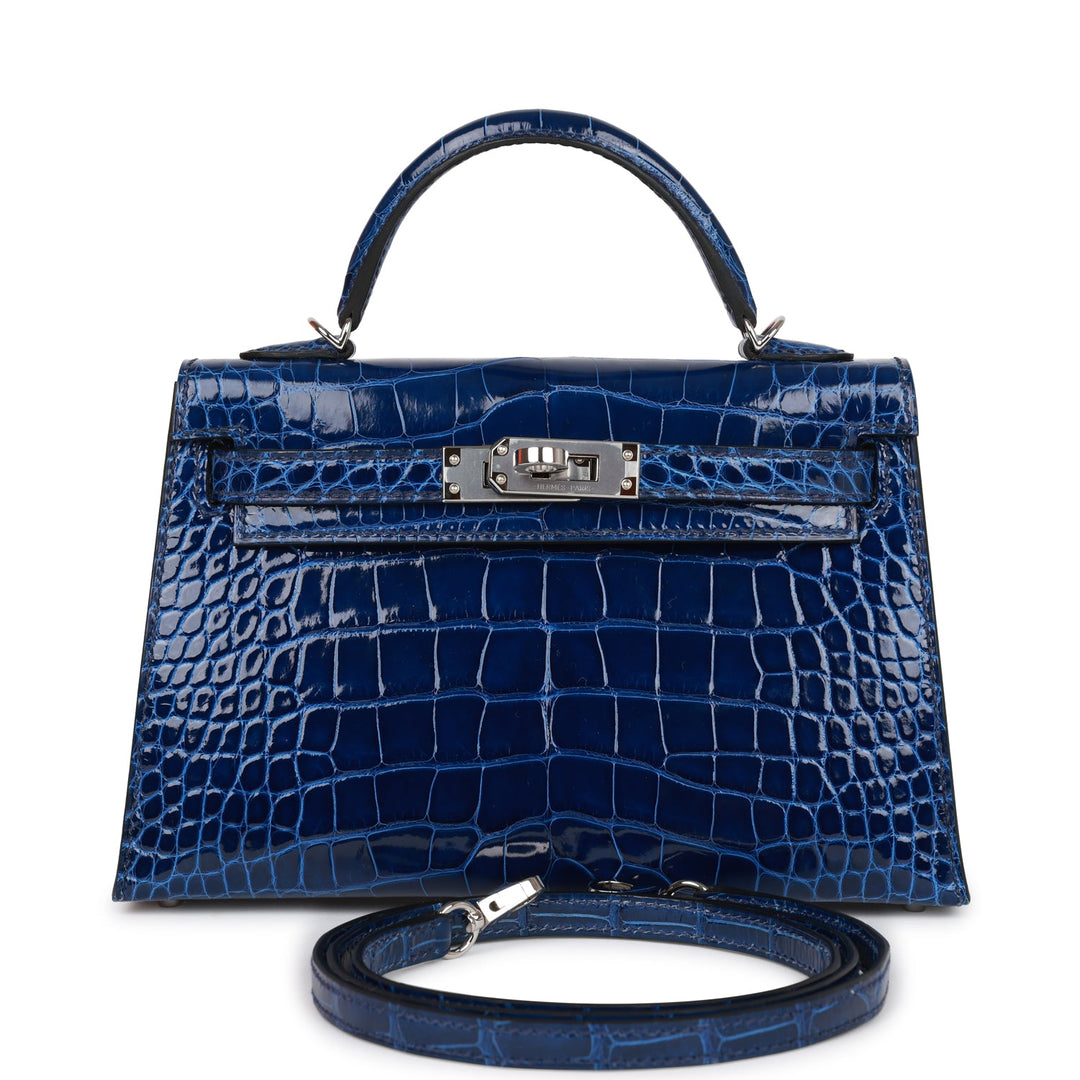 Hermes Kelly 20 Sellier Bleu Saphir Shiny Alligator Palladium Hardware