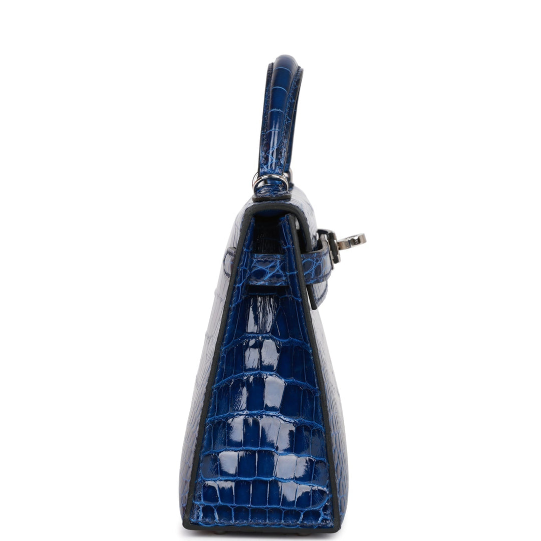 Hermes Kelly 20 Sellier Bleu Saphir Shiny Alligator Palladium Hardware