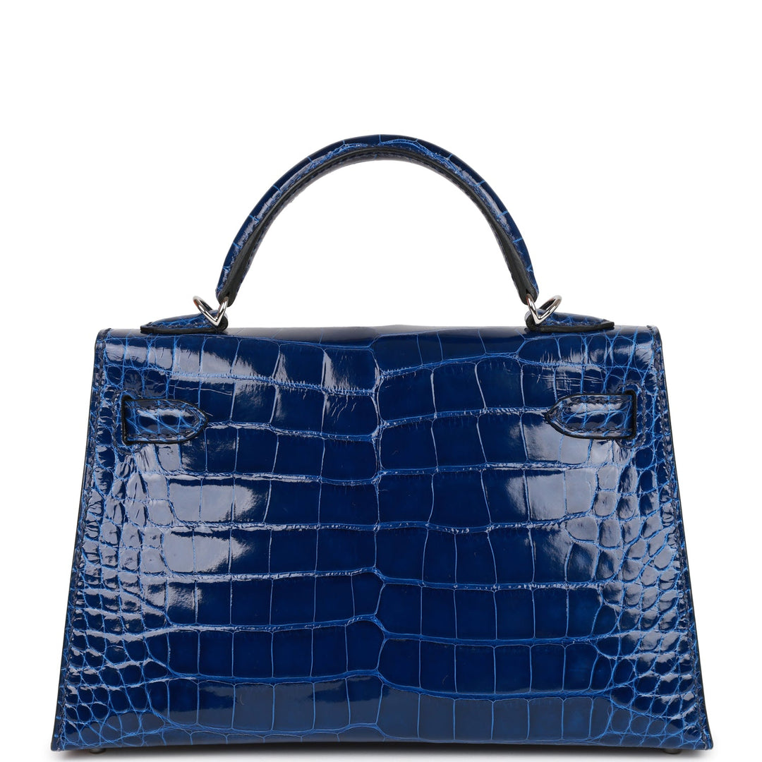 Hermes Kelly 20 Sellier Bleu Saphir Shiny Alligator Palladium Hardware