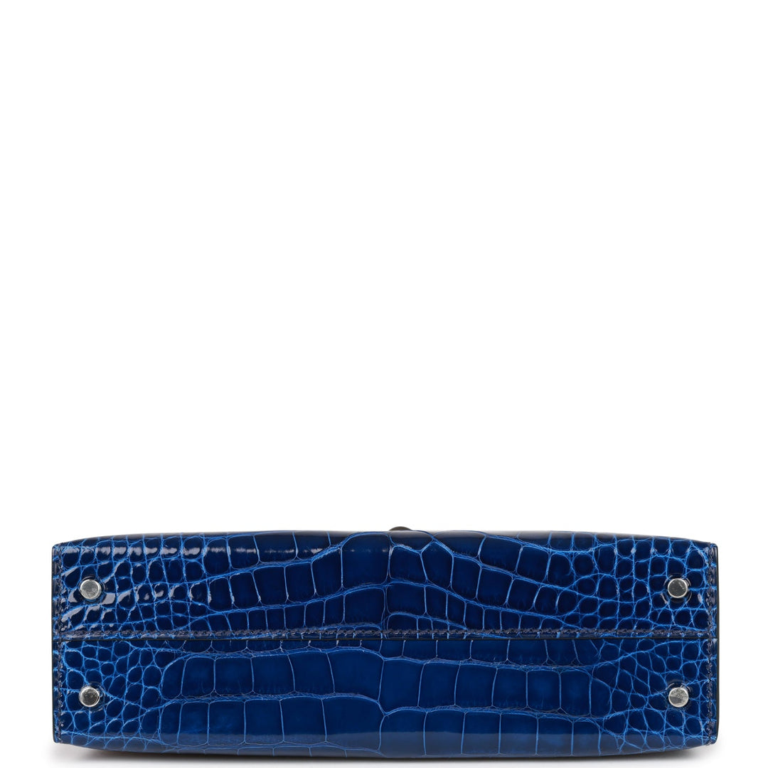 Hermes Kelly 20 Sellier Bleu Saphir Shiny Alligator Palladium Hardware
