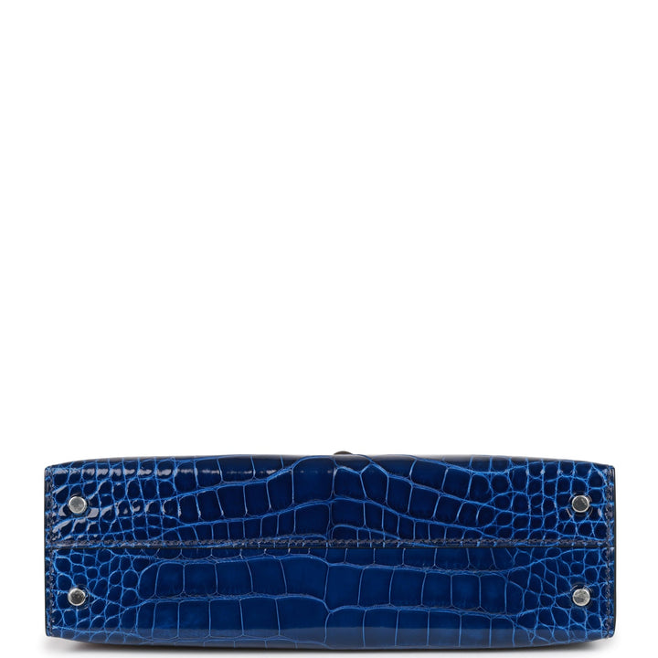 Hermes Kelly 20 Sellier Bleu Saphir Shiny Alligator Palladium Hardware