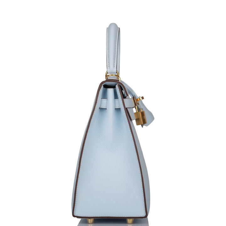 Hermes Kelly 25 Sellier Bleu Brume Epsom Gold Hardware