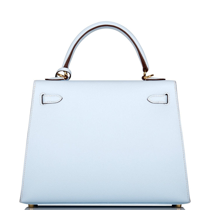 Hermes Kelly 25 Sellier Bleu Brume Epsom Gold Hardware