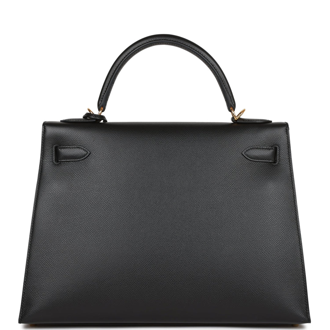 Hermes Kelly 32 Sellier Black Epsom Gold Hardware