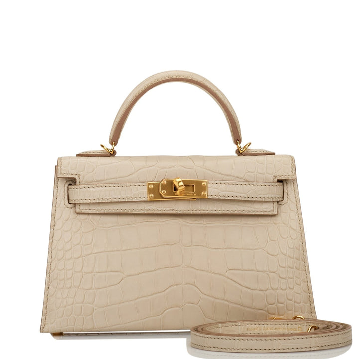 Hermes Kelly 20cm Sellier Beton Matte Alligator Gold Hardware