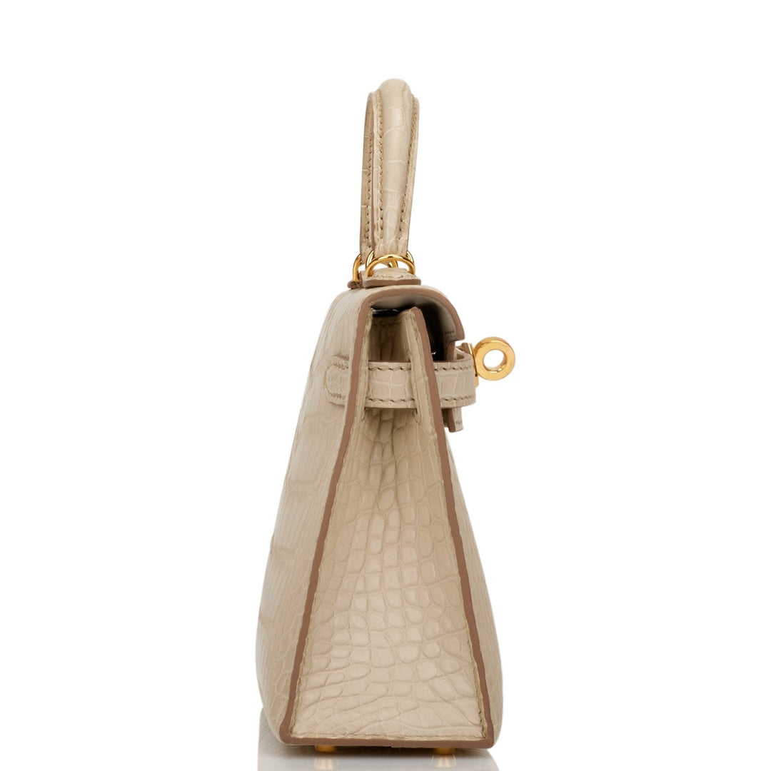 Hermes Kelly 20cm Sellier Beton Matte Alligator Gold Hardware
