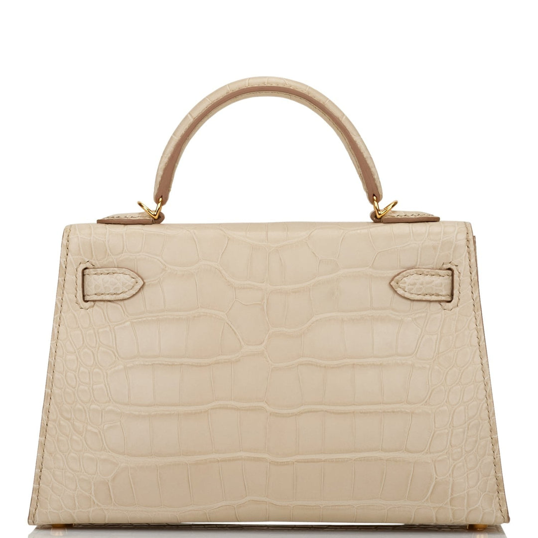 Hermes Kelly 20cm Sellier Beton Matte Alligator Gold Hardware