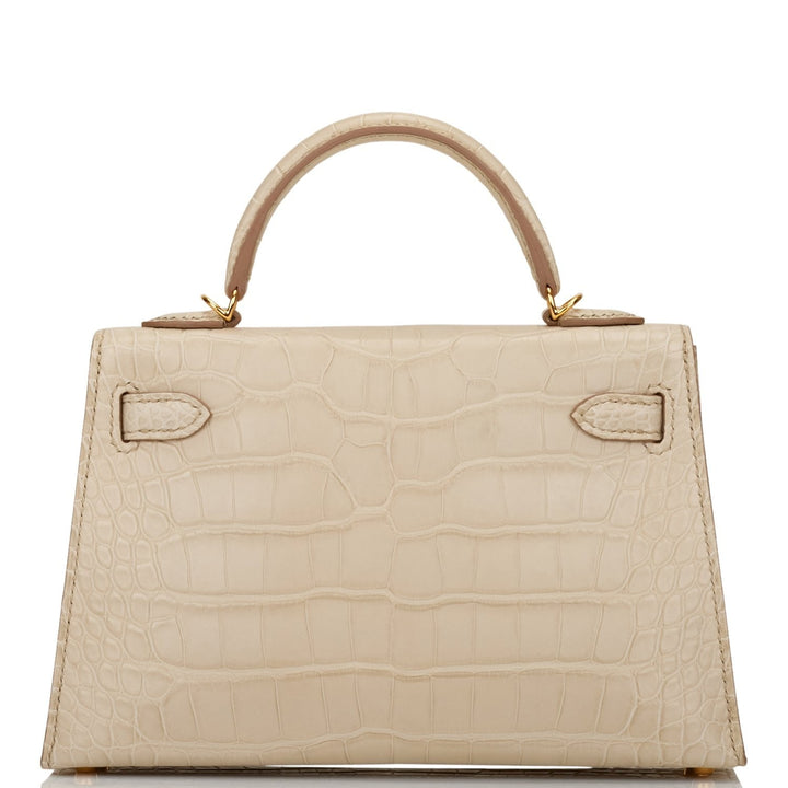 Hermes Kelly 20cm Sellier Beton Matte Alligator Gold Hardware