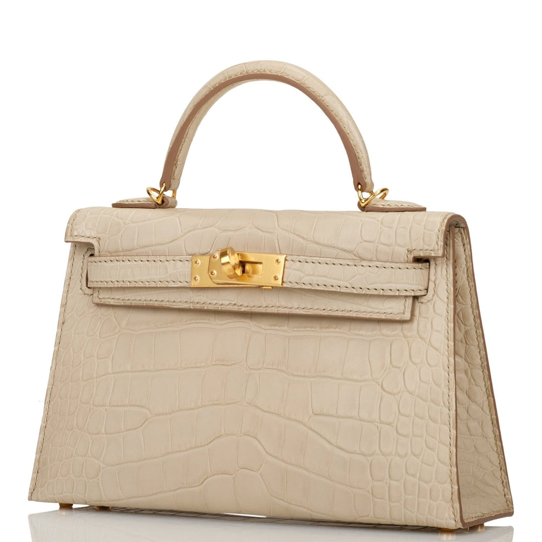 Hermes Kelly 20cm Sellier Beton Matte Alligator Gold Hardware