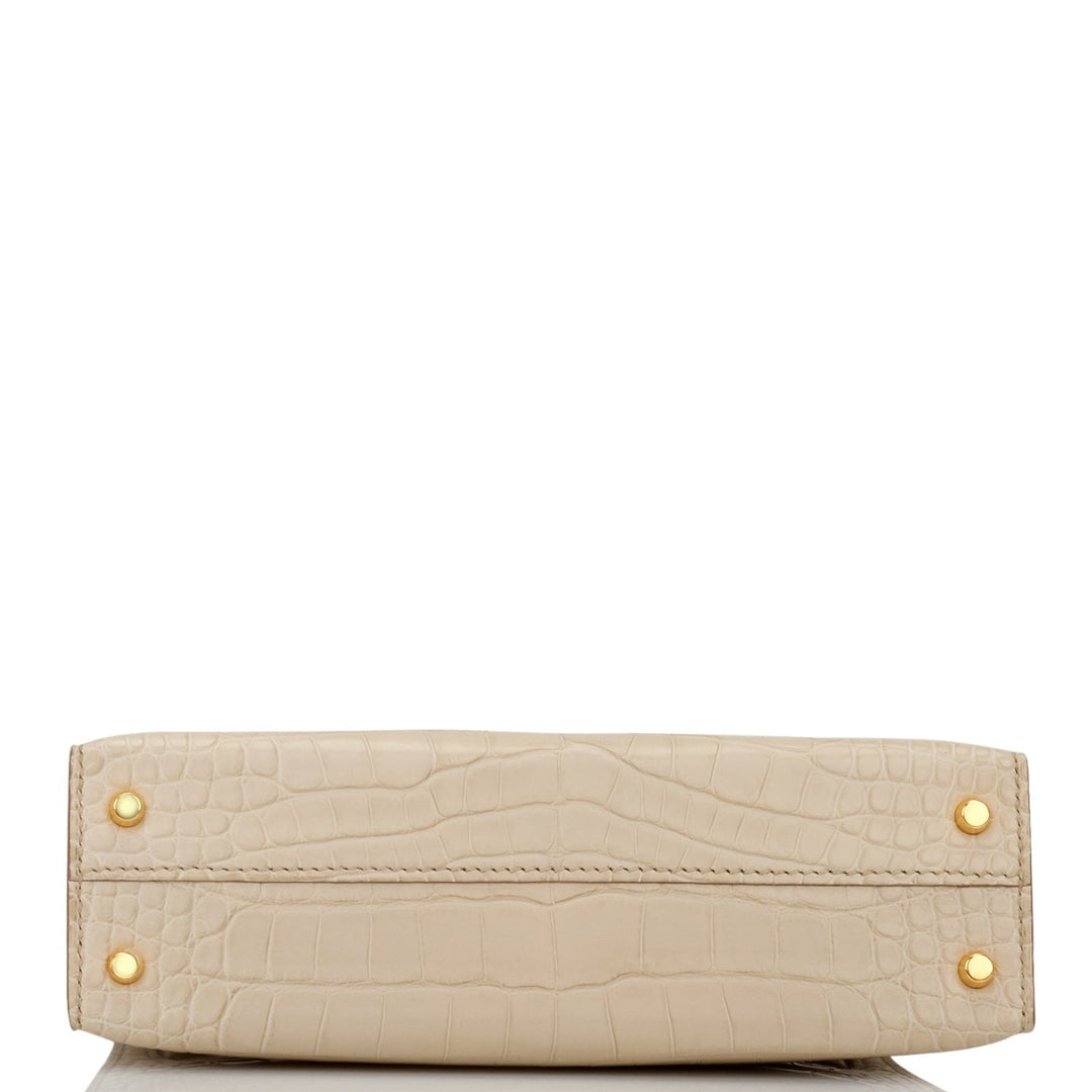 Hermes Kelly 20cm Sellier Beton Matte Alligator Gold Hardware