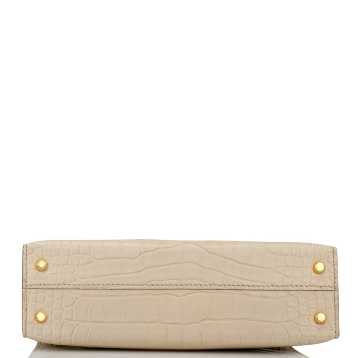 Hermes Kelly 20cm Sellier Beton Matte Alligator Gold Hardware