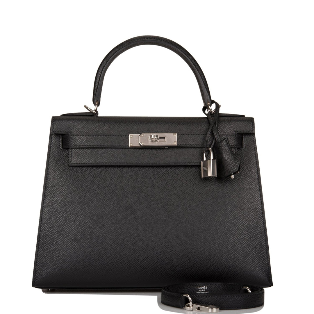 Hermes Kelly 28 Sellier Black Epsom Palladium Hardware