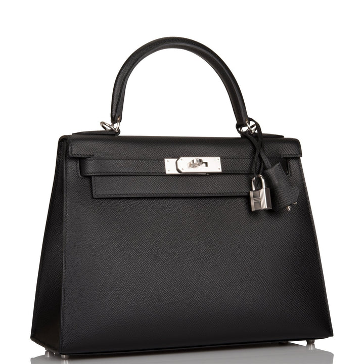 Hermes Kelly 28 Sellier Black Epsom Palladium Hardware