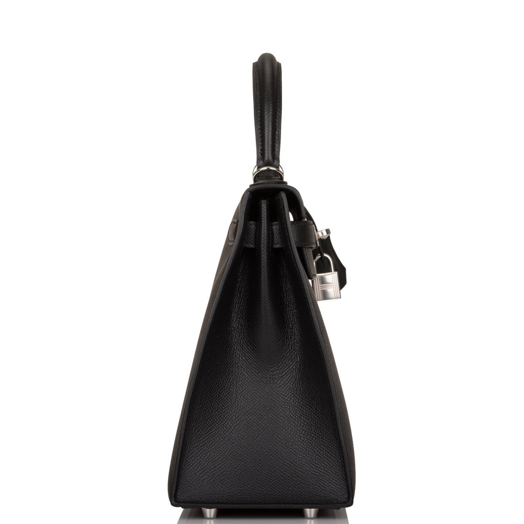 Hermes Kelly 28 Sellier Black Epsom Palladium Hardware