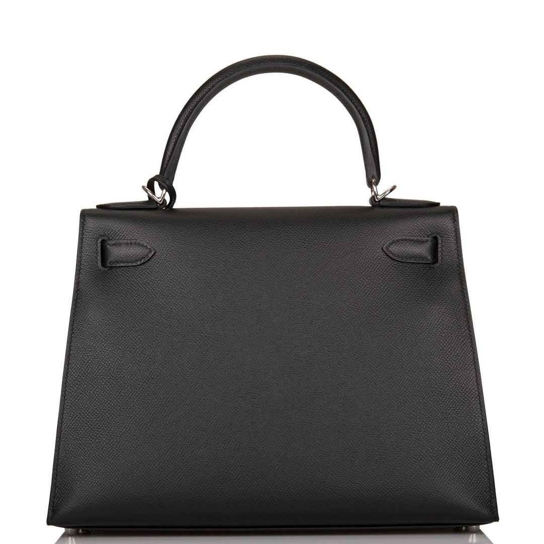 Hermes Kelly 28 Sellier Black Epsom Palladium Hardware