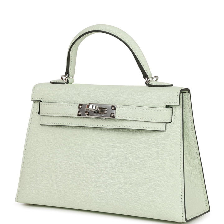 Hermes Kelly 20 Sellier Vert Fizz Chevre Palladium Hardware