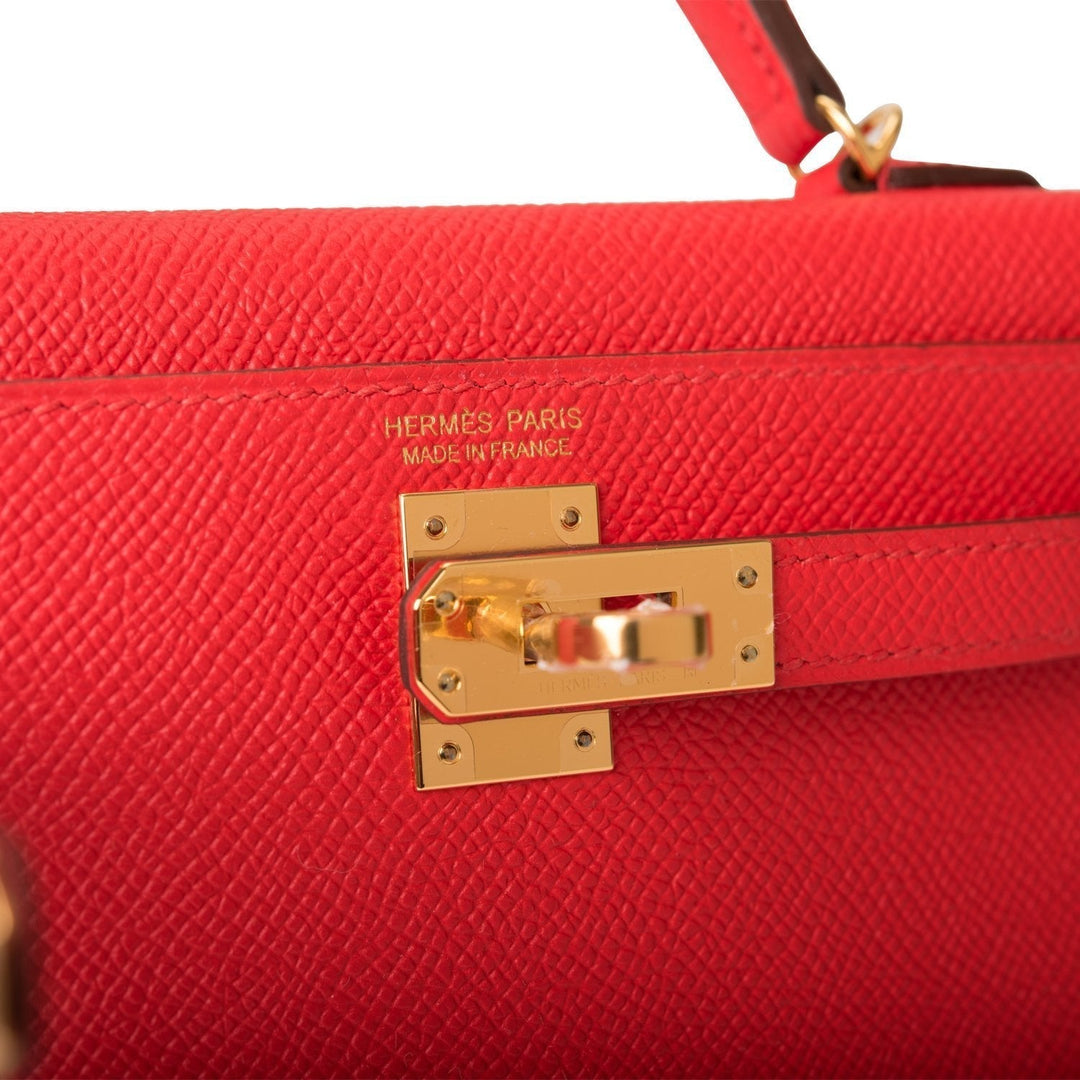 Hermes Kelly 20 Sellier Rouge de Coeur Epsom Gold Hardware