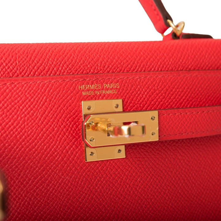 Hermes Kelly 20 Sellier Rouge de Coeur Epsom Gold Hardware