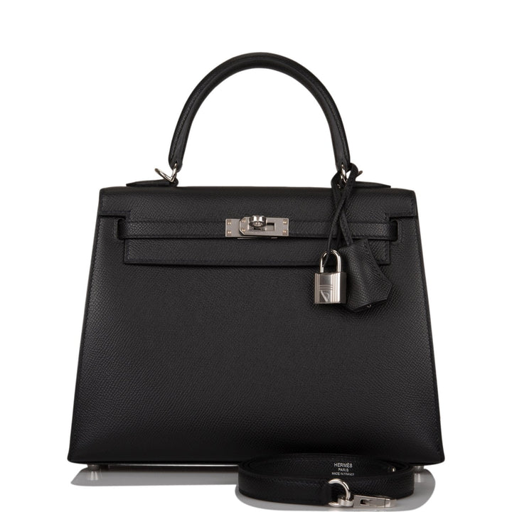 Hermes Kelly 25 Sellier Black Epsom Palladium Hardware