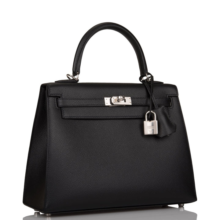 Hermes Kelly 25 Sellier Black Epsom Palladium Hardware