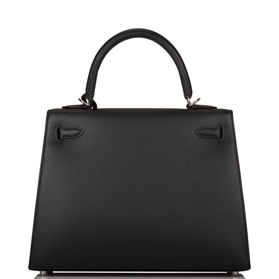 Hermes Kelly 25 Sellier Black Epsom Palladium Hardware