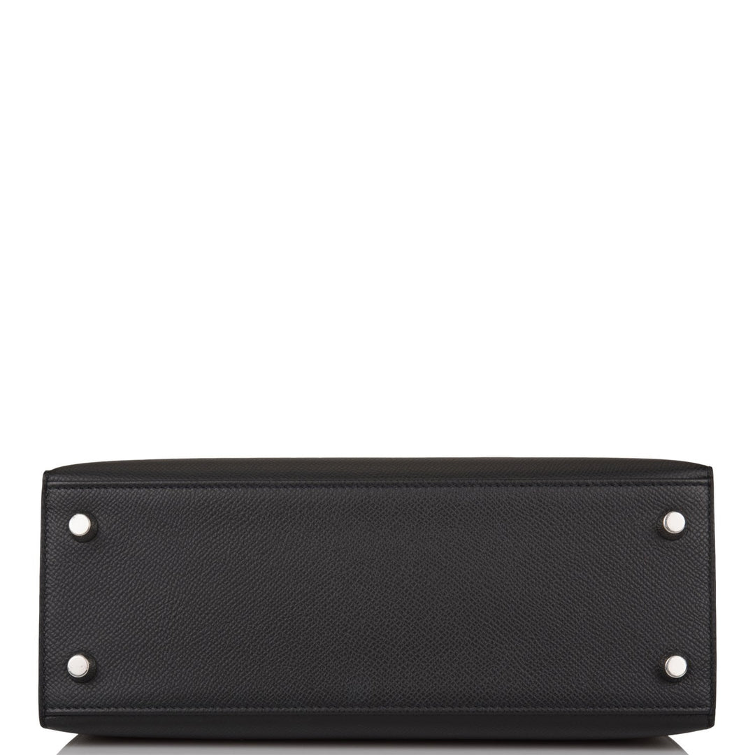 Hermes Kelly 25 Sellier Black Epsom Palladium Hardware