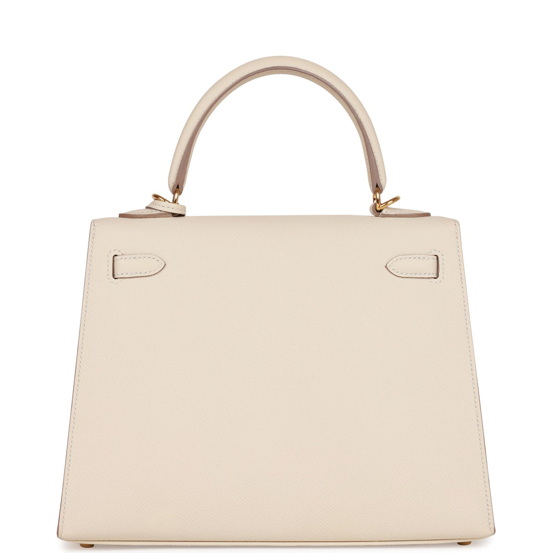 Hermes Kelly 25 Sellier Craie Epsom Gold Hardware