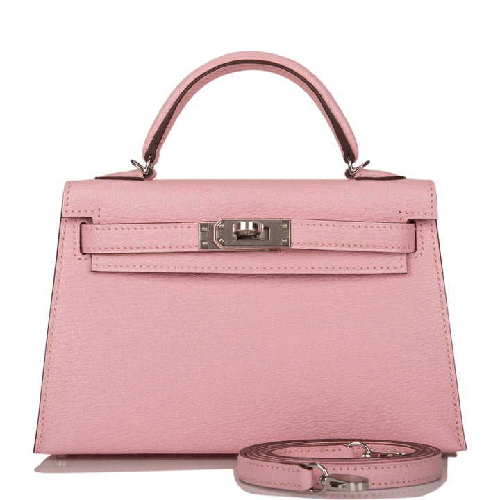 Hermes Kelly 20 Sellier Rose Sakura Chevre Palladium Hardware