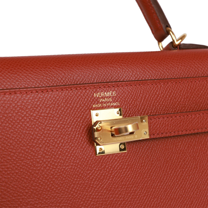 Hermes Kelly 25 Sellier Rouge Venetian Epsom Gold Hardware