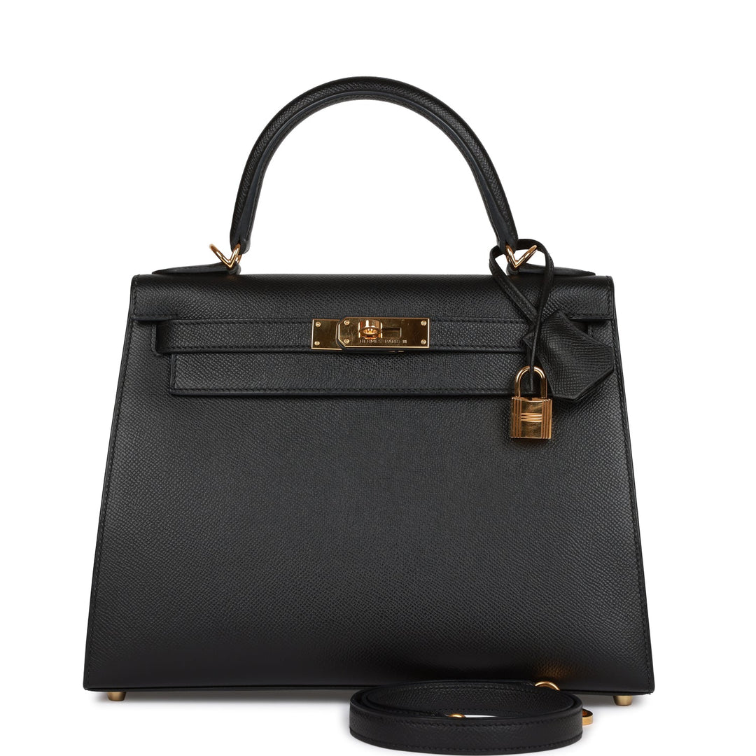 Hermes Kelly 28 Sellier Black Epsom Gold Hardware