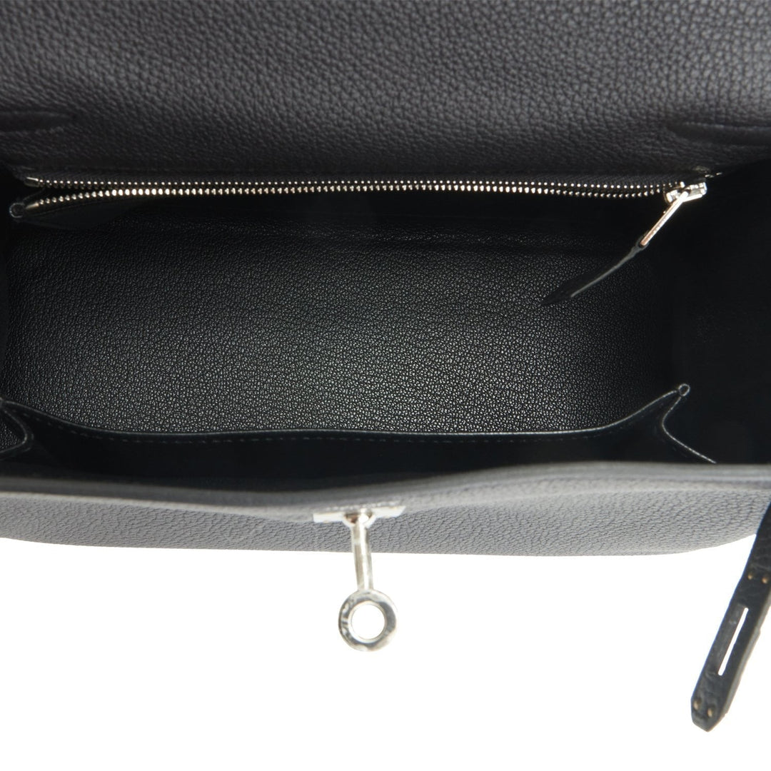 Hermes Kelly 25 Retourne Black Togo Palladium Hardware