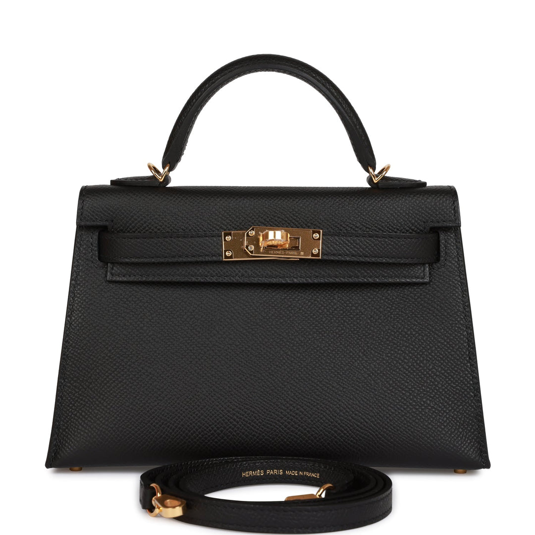 Hermes Kelly 20 Sellier Black Epsom Gold Hardware